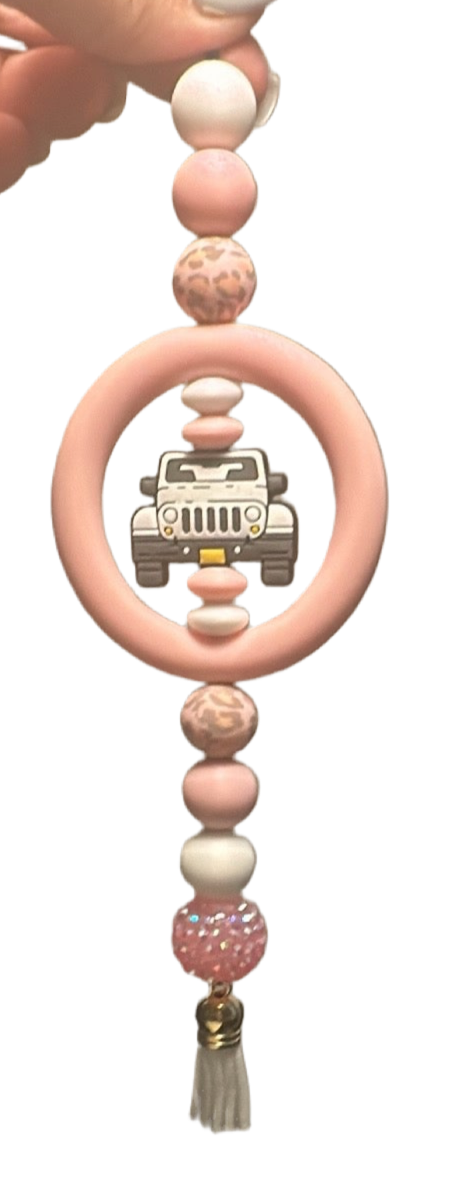 Light pink cheetah Jeep car charm